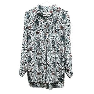 2/$30 Loft - Blue and Rec Floral Long Sleeve Tunic Blouse XS